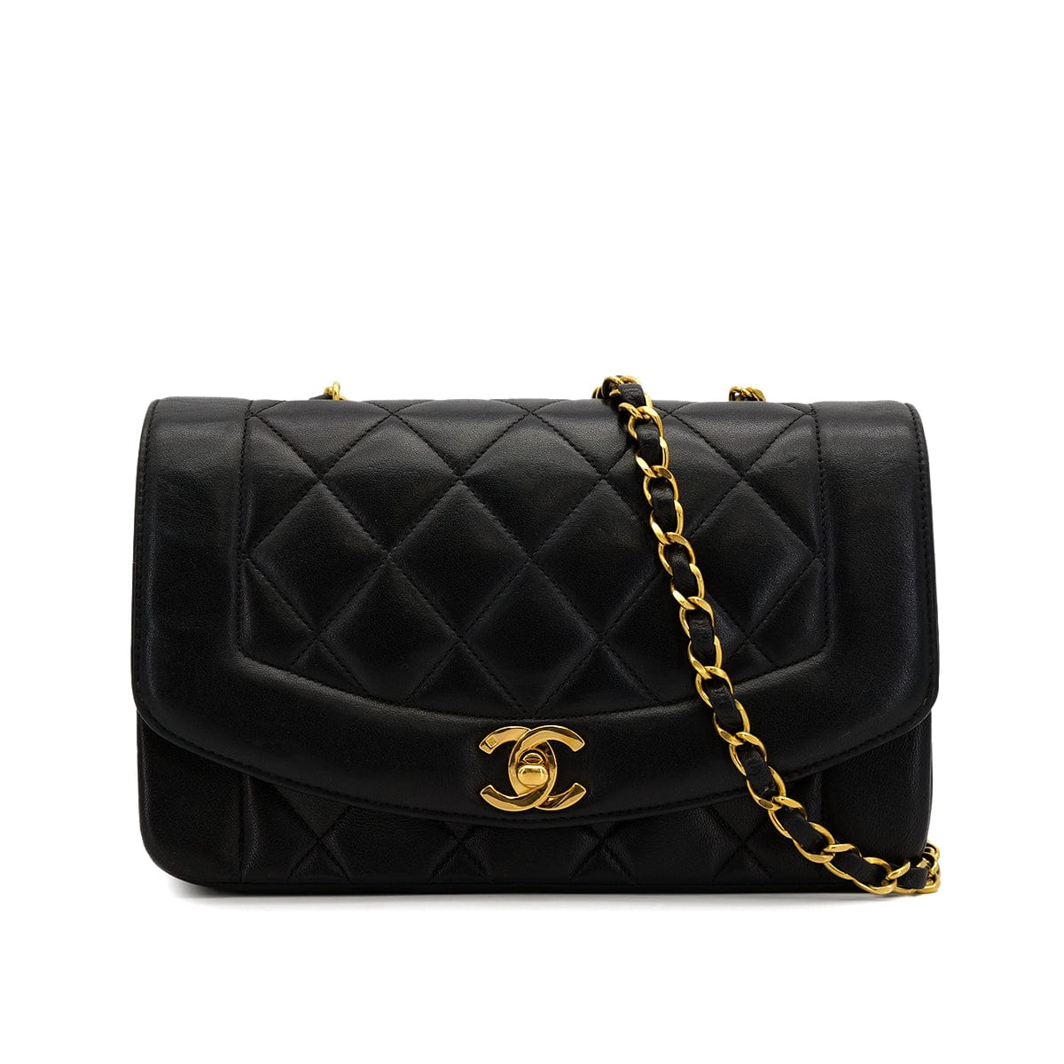 Luxury Promise Japan VINTAGE CHANEL DIANA SMALL CHAIN SHOULDER BAG BLACK LAMB SKIN GOLD HARDWARE 90314888
