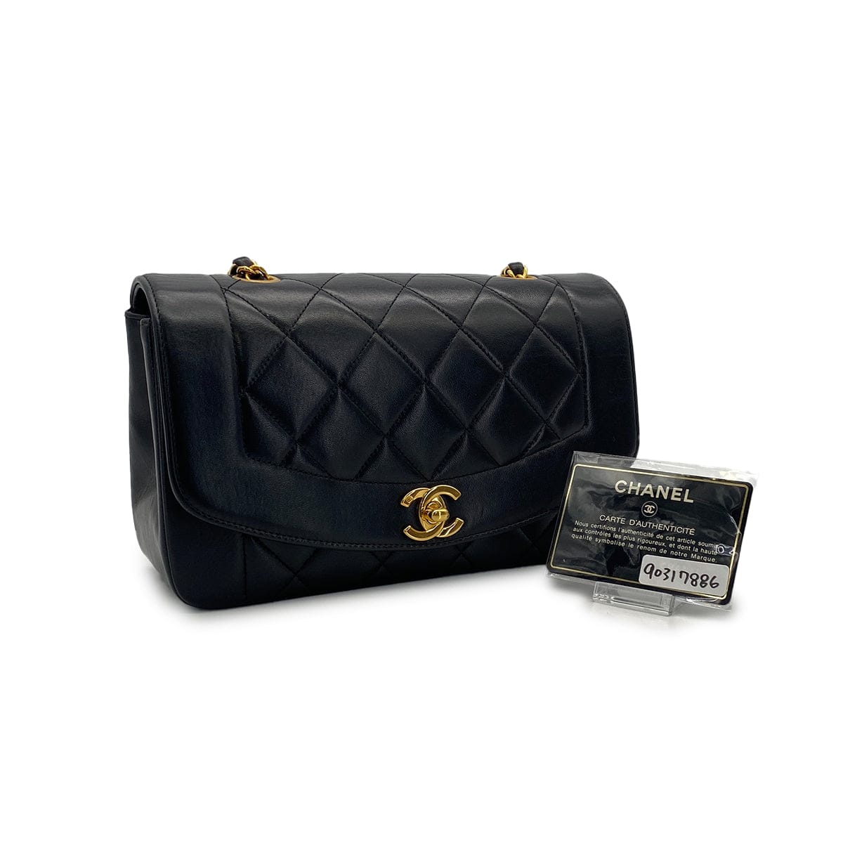 Luxury Promise Japan VINTAGE CHANEL DIANA SMALL CHAIN SHOULDER BAG BLACK LAMB SKIN GOLD HARDWARE 90317886