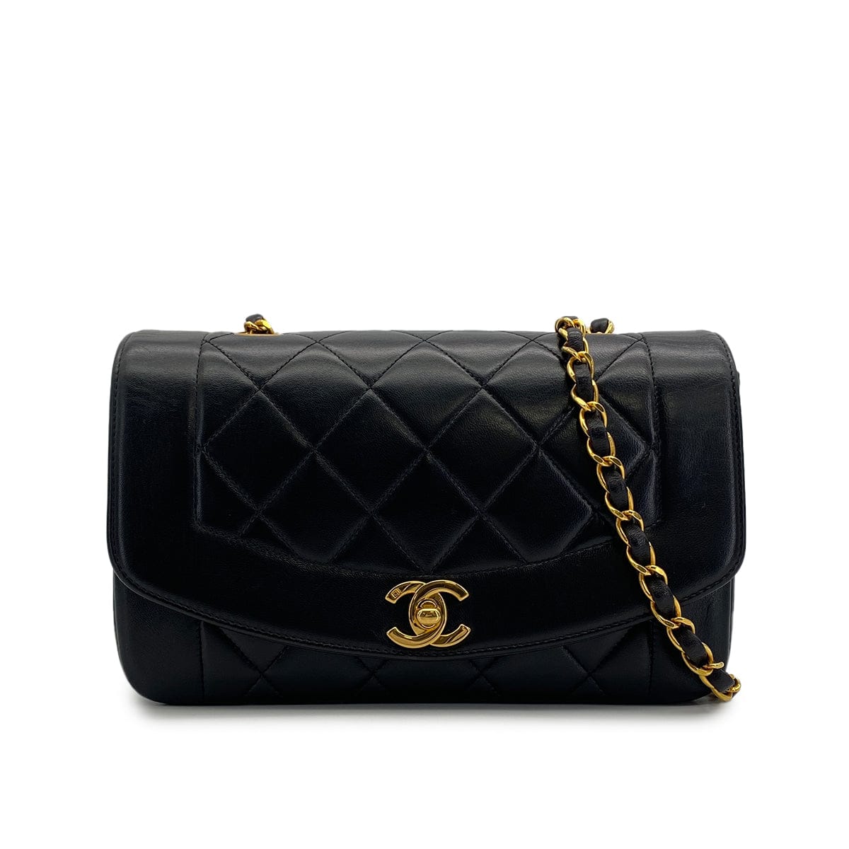 Luxury Promise Japan VINTAGE CHANEL DIANA SMALL CHAIN SHOULDER BAG BLACK LAMB SKIN GOLD HARDWARE 90317886