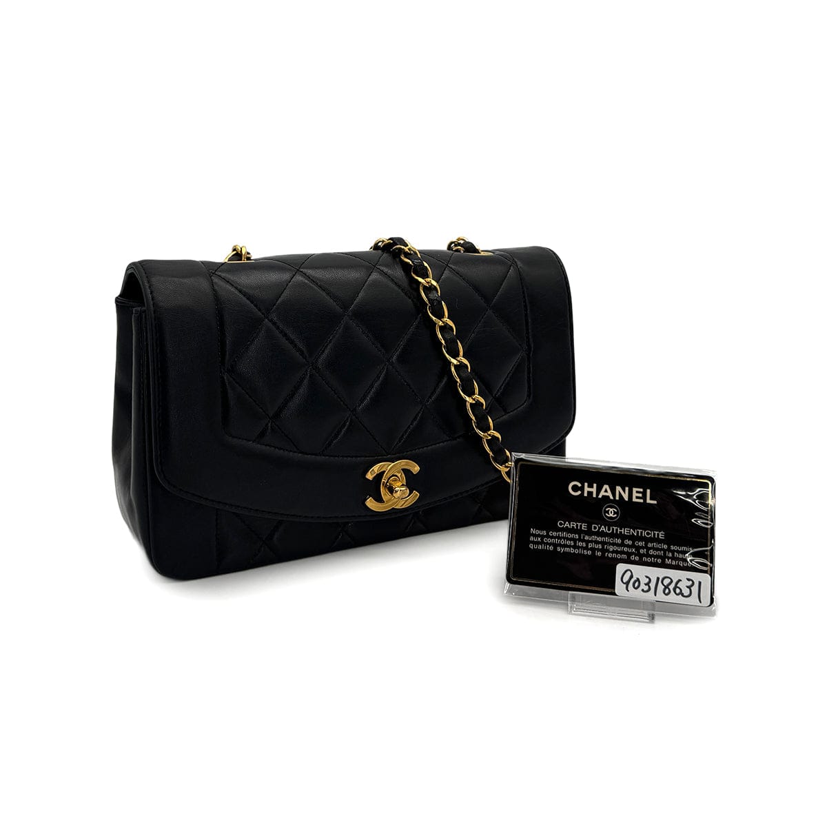 Luxury Promise Japan VINTAGE CHANEL DIANA SMALL CHAIN SHOULDER BAG BLACK LAMB SKIN GOLD HARDWARE 90318631