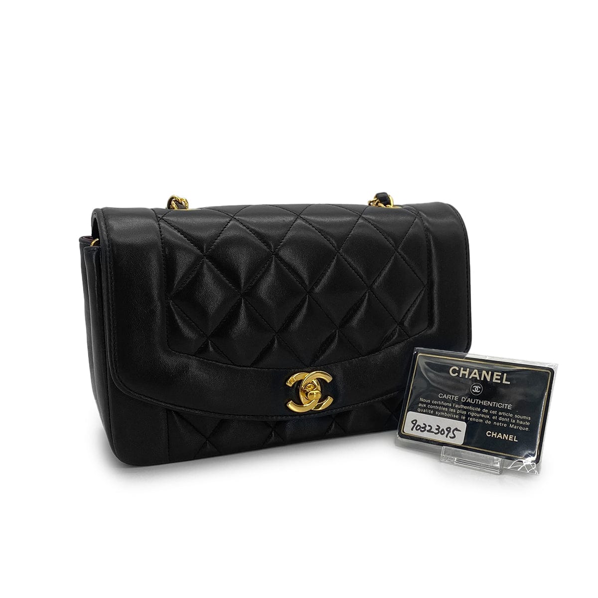 Luxury Promise Japan VINTAGE CHANEL DIANA SMALL CHAIN SHOULDER BAG BLACK LAMB SKIN GOLD HARDWARE 90323095