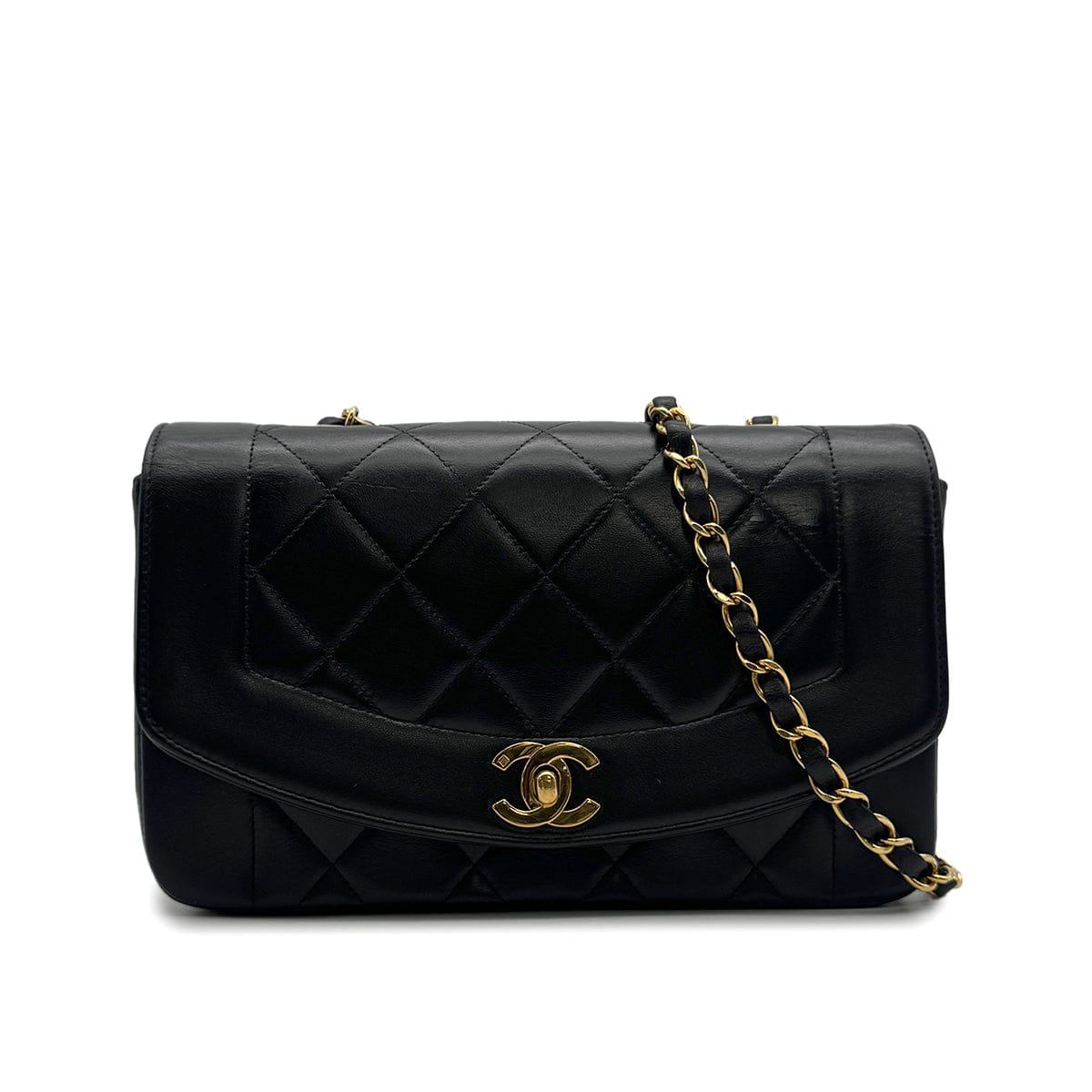 Luxury Promise Japan VINTAGE CHANEL DIANA SMALL CHAIN SHOULDER BAG BLACK LAMB SKIN GOLD HARDWARE 90323458