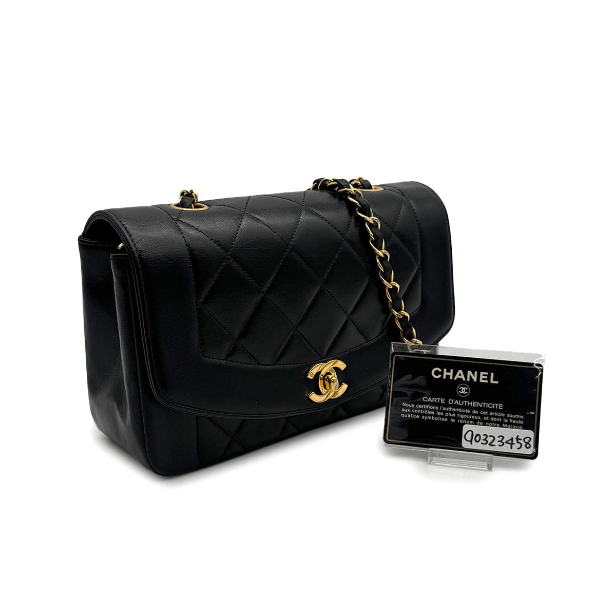 Luxury Promise Japan VINTAGE CHANEL DIANA SMALL CHAIN SHOULDER BAG BLACK LAMB SKIN GOLD HARDWARE 90323458