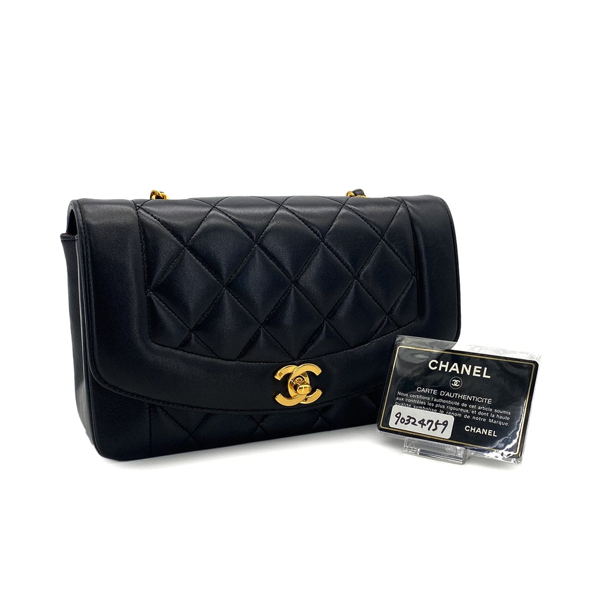 Luxury promise Japan VINTAGE CHANEL DIANA SMALL CHAIN SHOULDER BAG BLACK LAMB SKIN GOLD HARDWARE 90324759