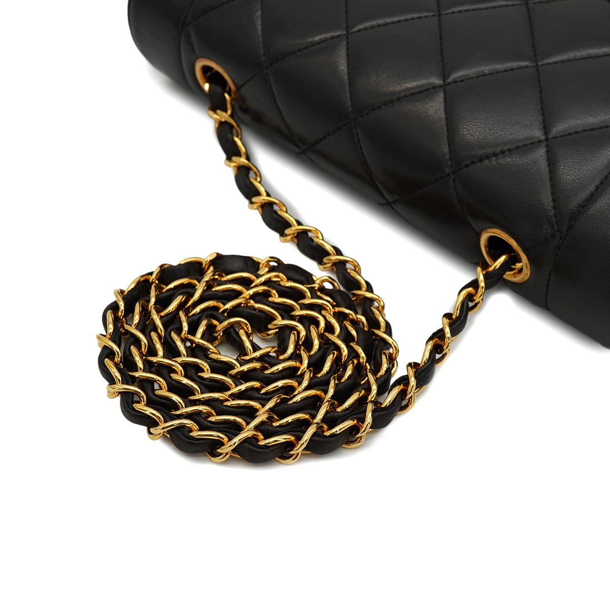 Luxury Promise Japan VINTAGE CHANEL DIANA SMALL CHAIN SHOULDER BAG BLACK LAMB SKIN GOLD HARDWARE 90330930