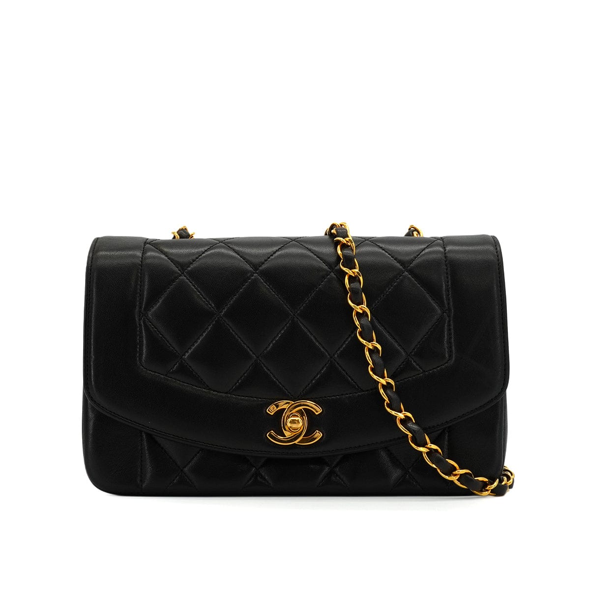 Luxury Promise Japan VINTAGE CHANEL DIANA SMALL CHAIN SHOULDER BAG BLACK LAMB SKIN GOLD HARDWARE 90343859