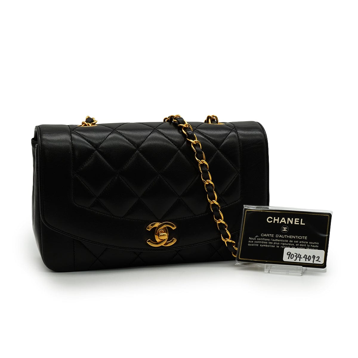 Luxury Promise Japan VINTAGE CHANEL DIANA SMALL CHAIN SHOULDER BAG BLACK LAMB SKIN GOLD HARDWARE 90344092