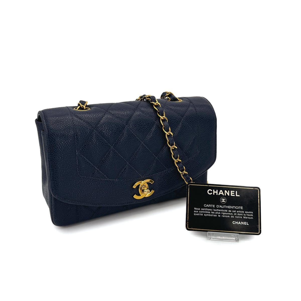Luxury Promise Japan VINTAGE CHANEL DIANA SMALL CHAIN SHOULDER BAG NAVY CAVIAR SKIN GOLD HARDWARE 90311052
