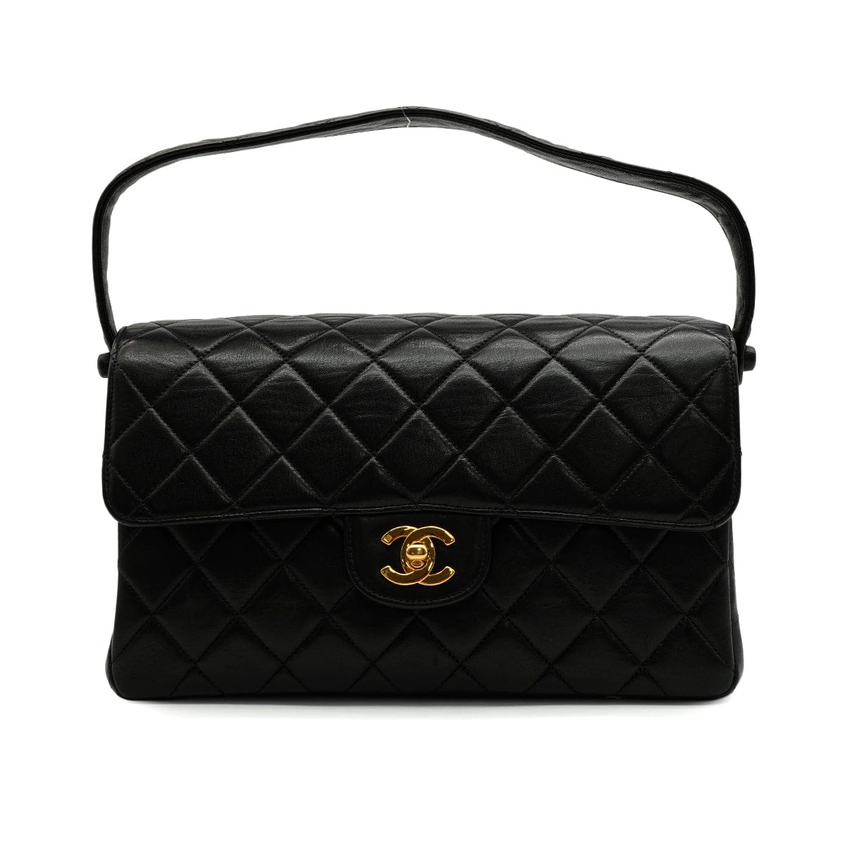 Luxury Promise Japan VINTAGE CHANEL DOUBLE FACE CHAIN SHOULDER BAG BLACK LAMB SKIN GOLD HARDWARE 90346678