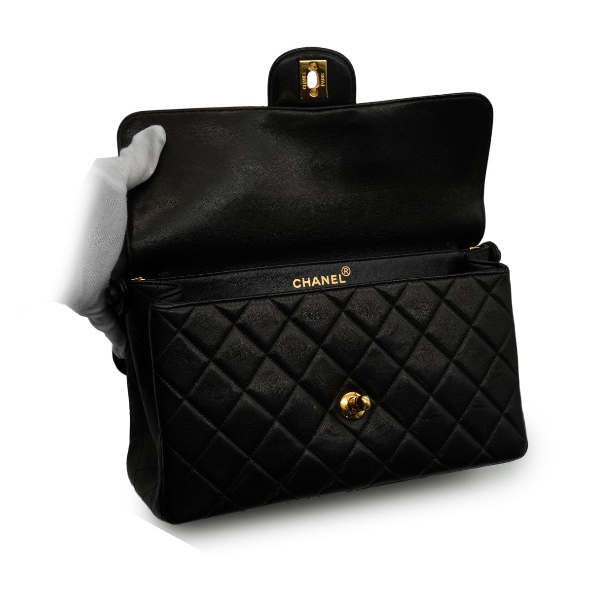 Luxury Promise Japan VINTAGE CHANEL DOUBLE FACE CHAIN SHOULDER BAG BLACK LAMB SKIN GOLD HARDWARE 90346678
