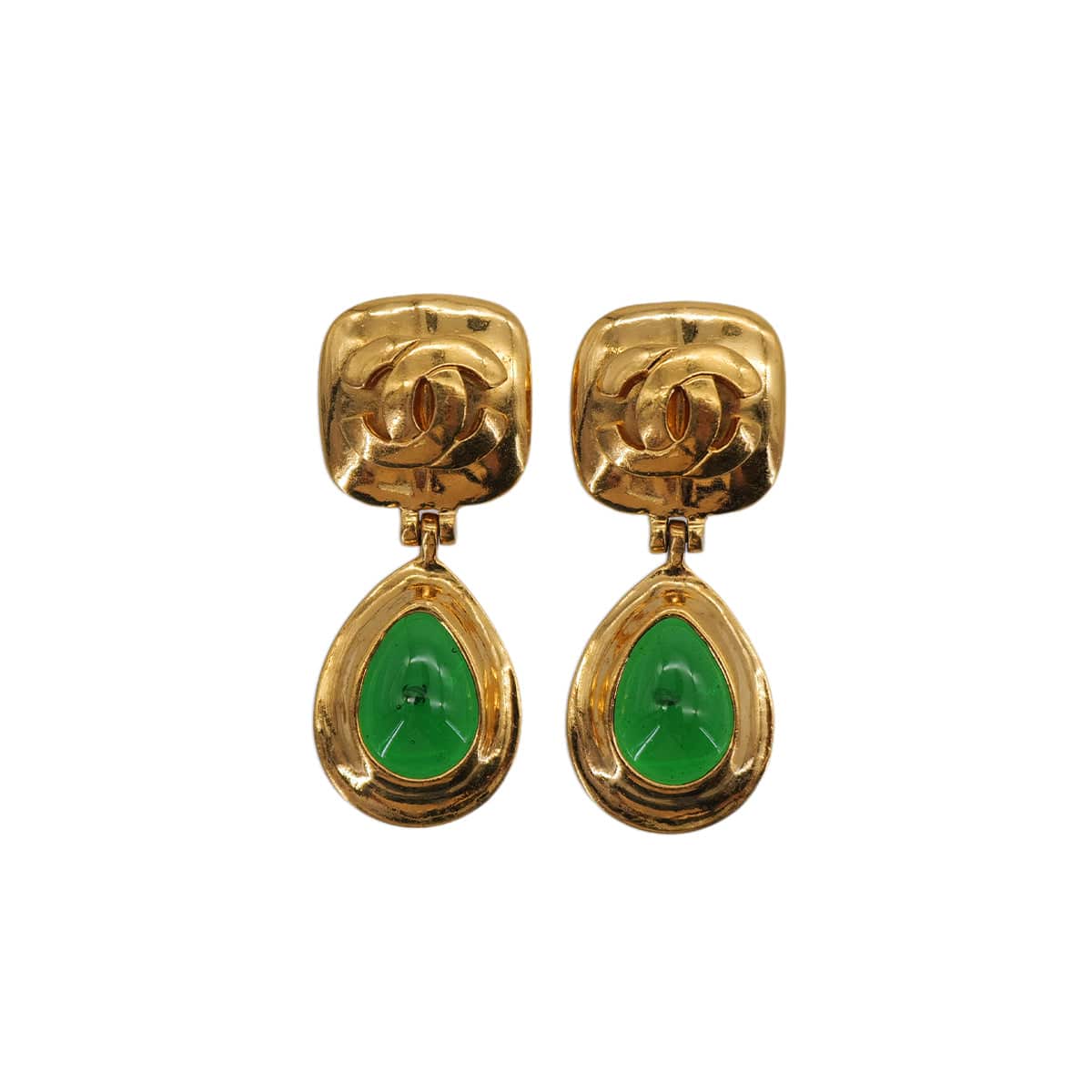 Luxury Promise Japan VINTAGE CHANEL EARRINGS COCOMARK COLOR STONE SWING GOLD GREEN ACCESSORY 97P 90323184