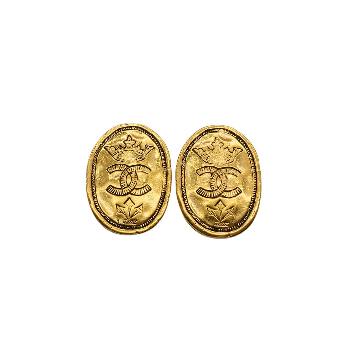 Luxury Promise Japan VINTAGE CHANEL EARRINGS COCOMARK CROWN OVAL GOLD ACCESSORY 26 90346693