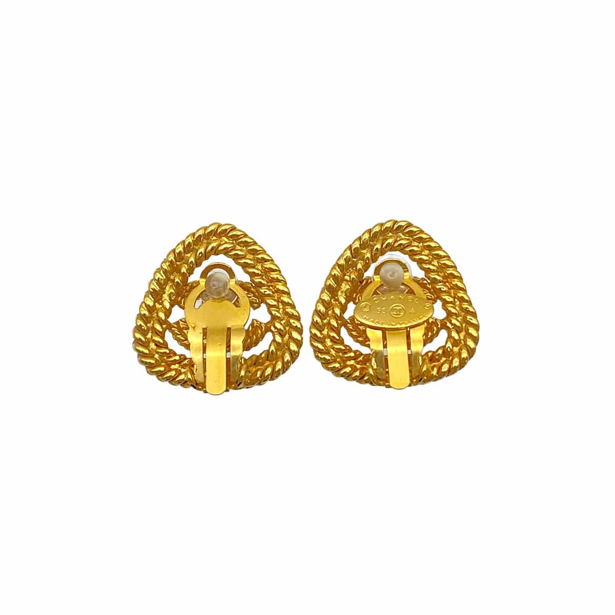 Luxury Promise Japan VINTAGE CHANEL EARRINGS COCOMARK ROPE TRIANGLE GOLD ACCESSORY 93A 90325364