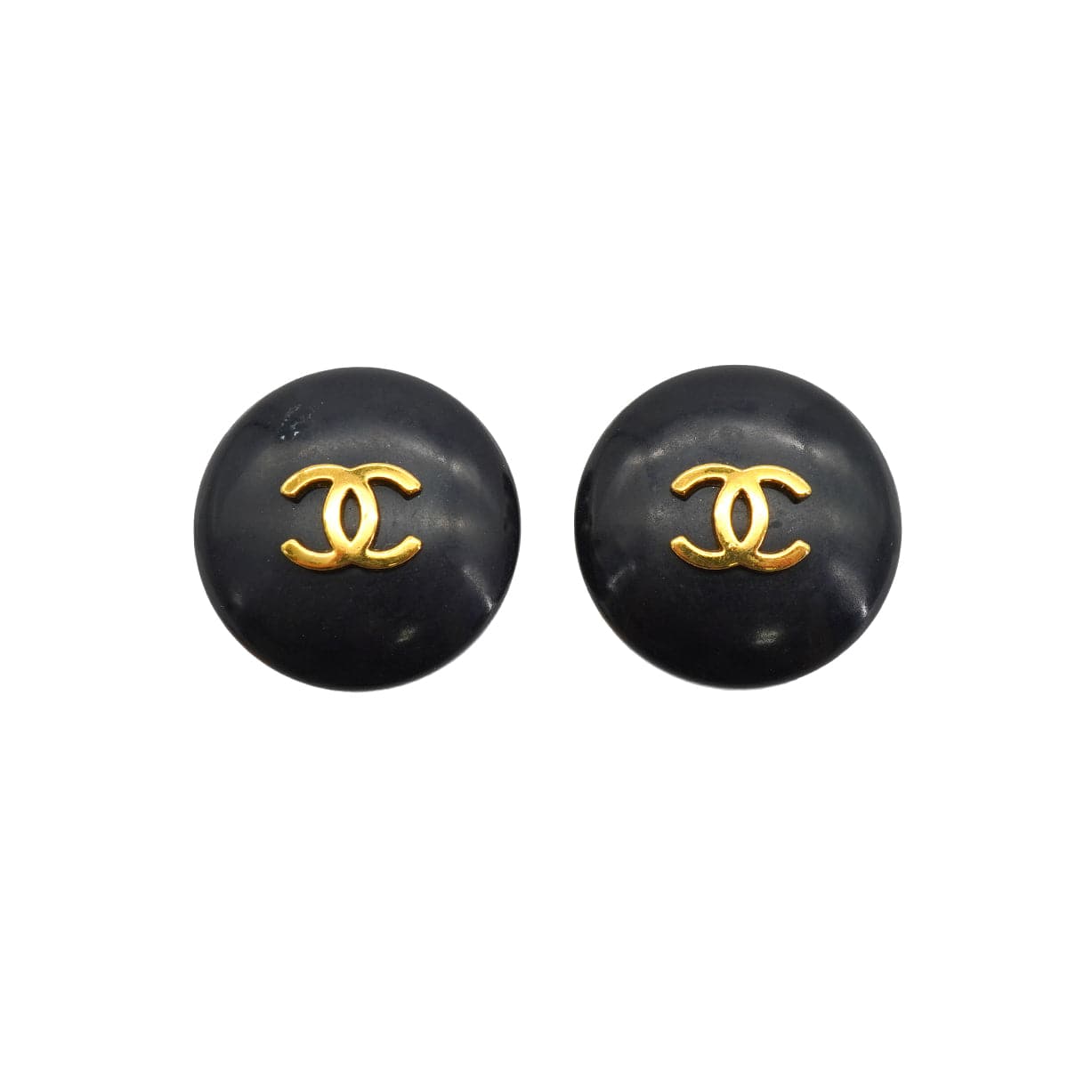 Luxury Promise Japan VINTAGE CHANEL EARRINGS COCOMARK ROUND BLACK ACCESSORY 95P 90335023
