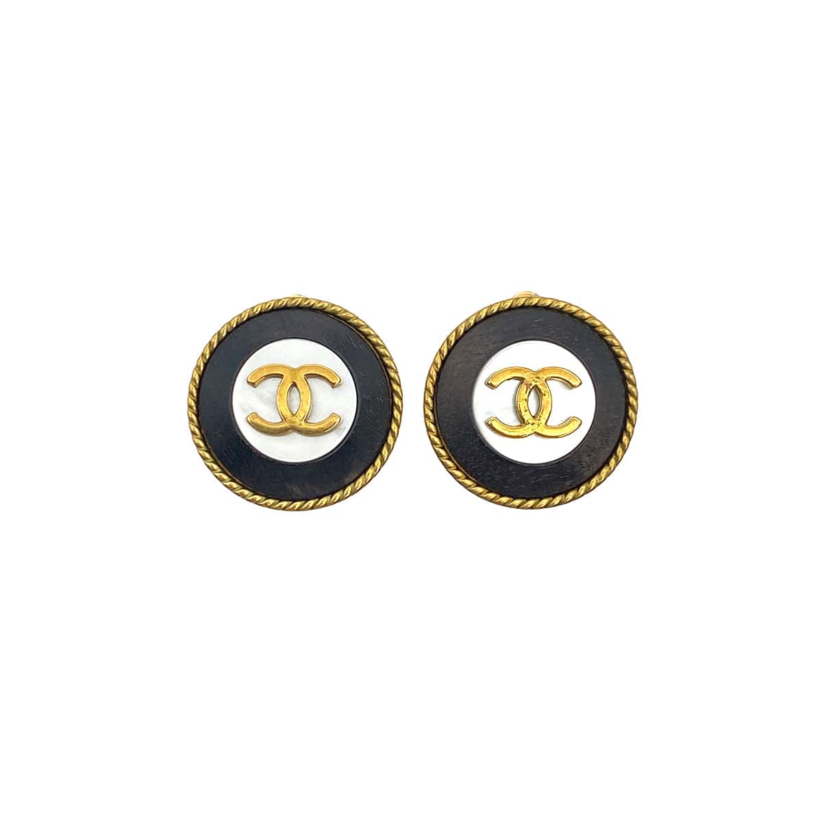 Luxury Promise Japan VINTAGE CHANEL EARRINGS COCOMARK ROUND GOLD BLACK ACCESSORY 94A 90321046