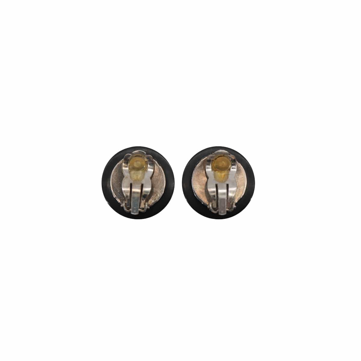 Luxury Promise Japan VINTAGE CHANEL EARRINGS COCOMARK ROUND RHINESTONE BLACK SILVER ACCESSORY 96P 90323140