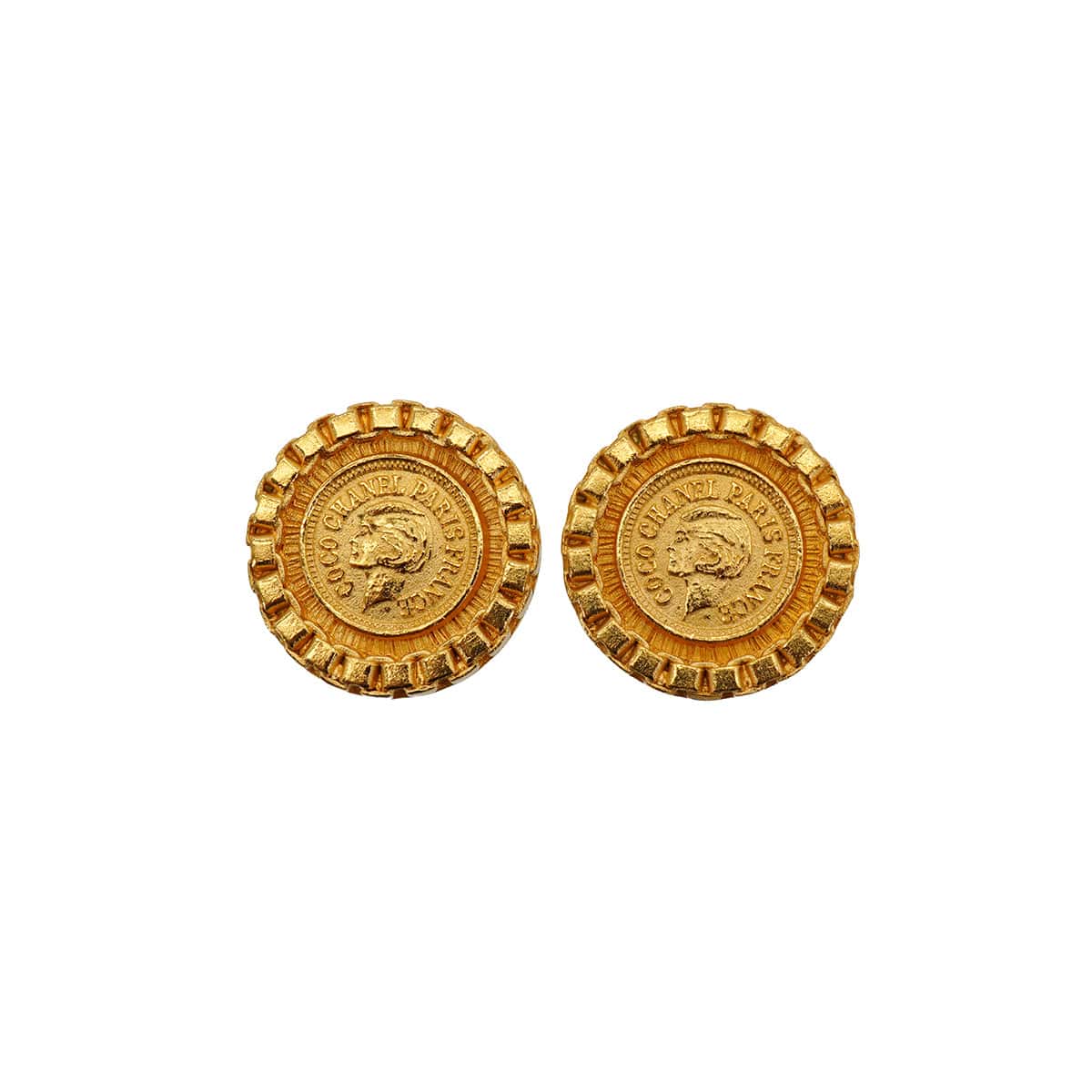 Luxury Promise Japan VINTAGE CHANEL EARRINGS COIN MOTIF ROUND ACCESSORY 95A 90334879