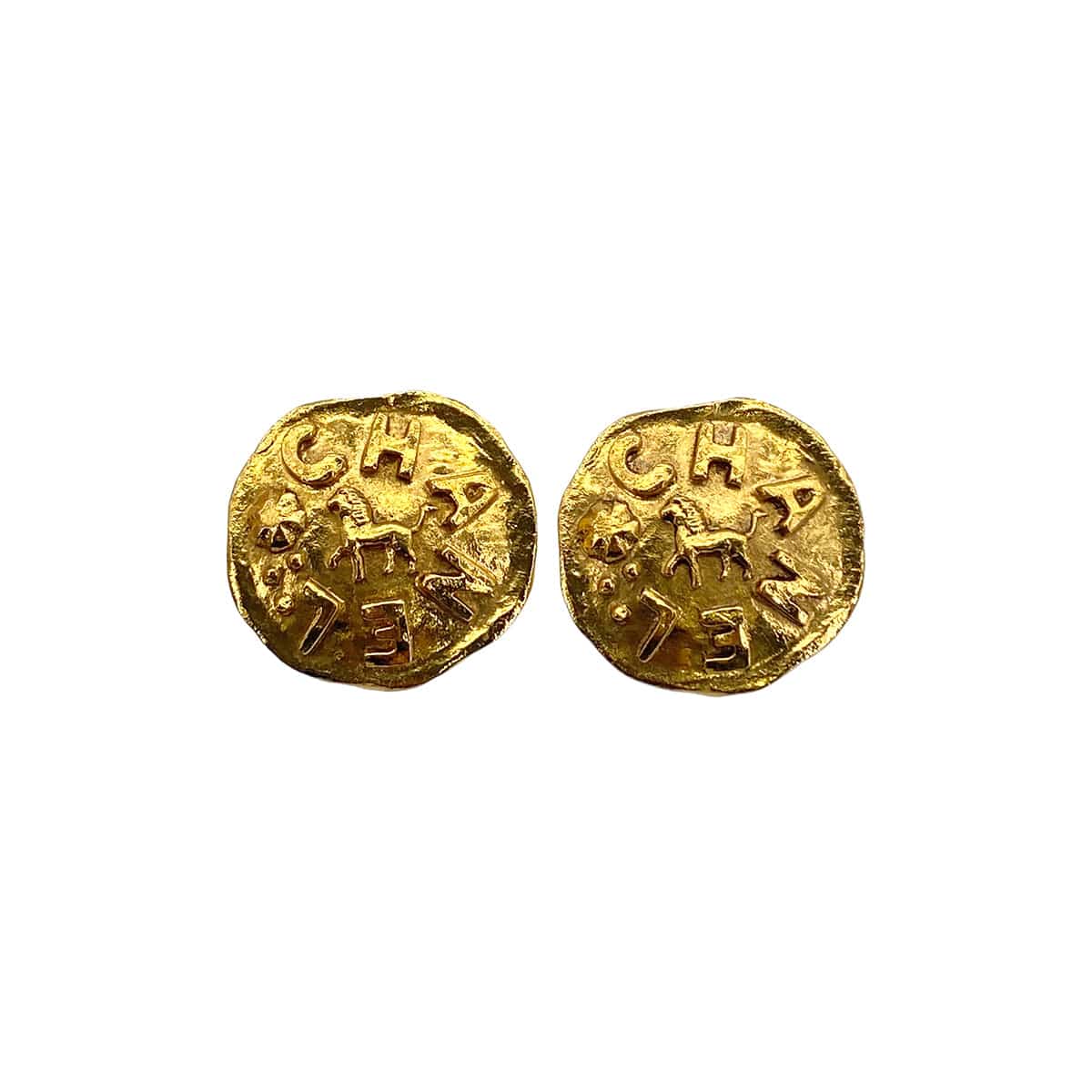 Luxury Promise Japan VINTAGE CHANEL EARRINGS LOGO LION MOTIF GOLD ACCESSORY 23 90323986