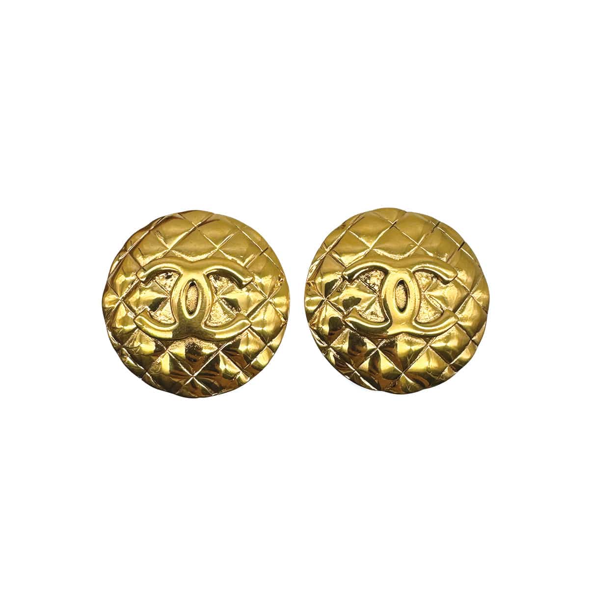 Luxury Promise Japan VINTAGE CHANEL EARRINGS ROUND COCOAMRK MATELASSE GOLD ACCESSORY 90317013