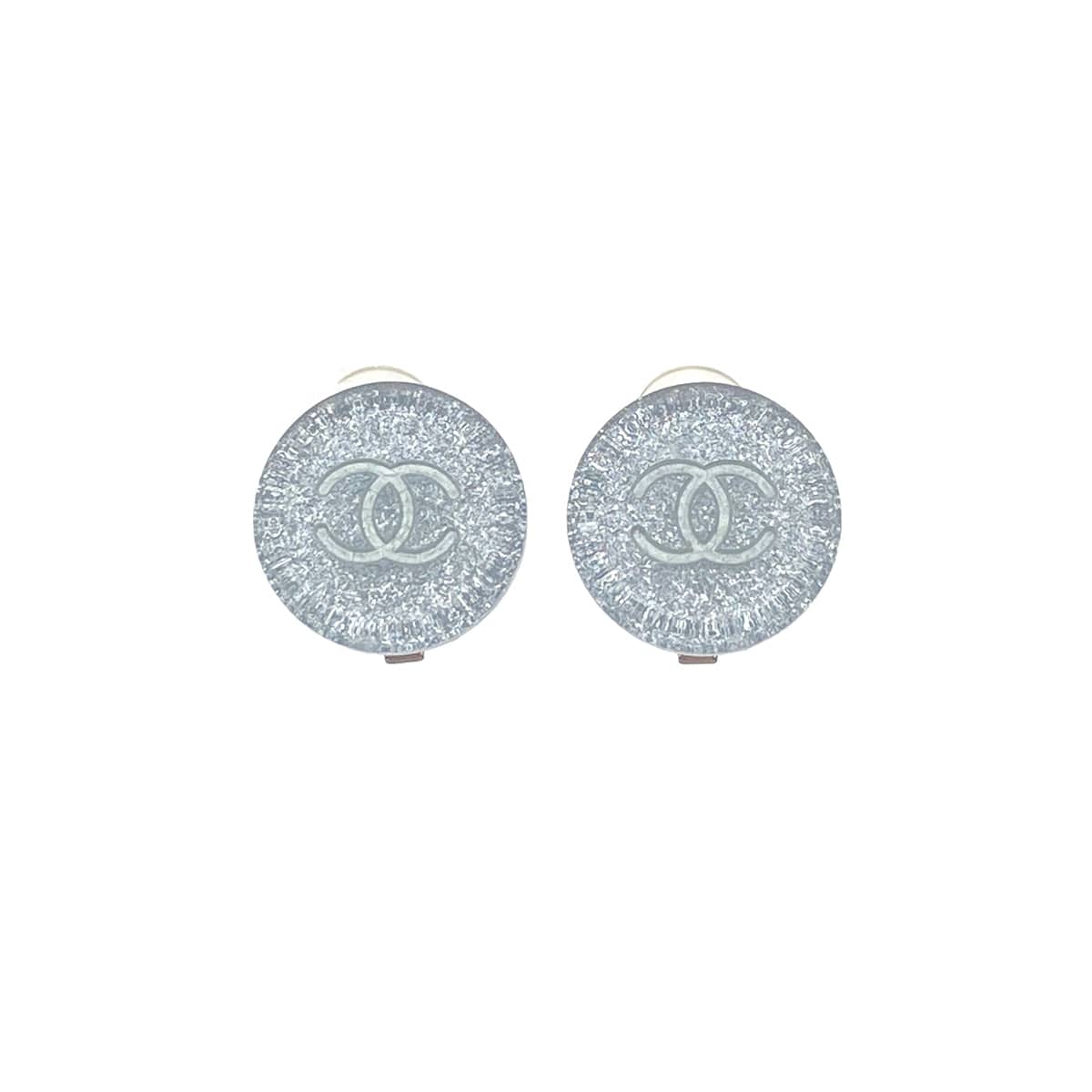 Luxury Promise Japan VINTAGE CHANEL EARRINGS ROUND COCOMARK CLEAR SILVER ACCESSORY 00A 90321054