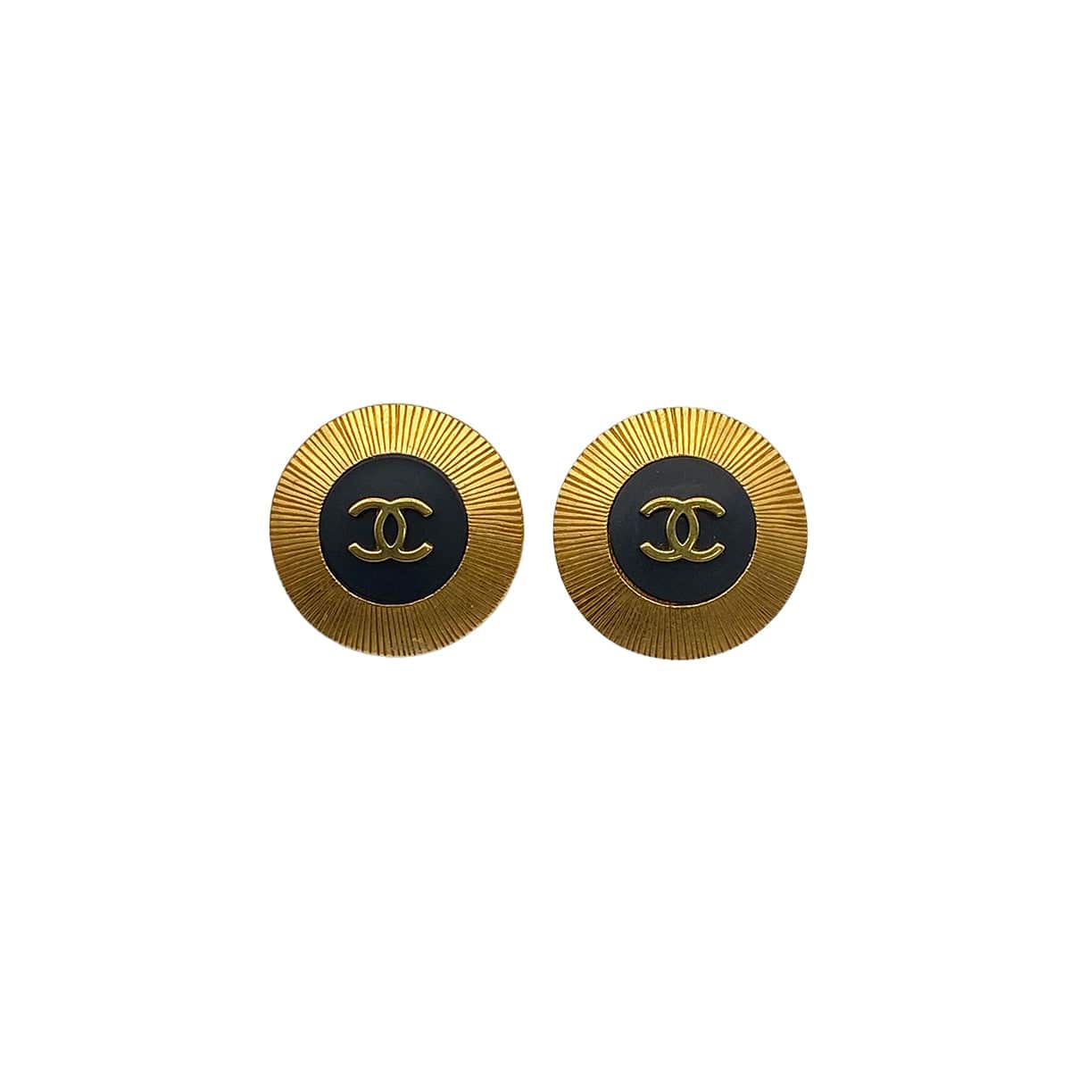 Luxury Promise Japan VINTAGE CHANEL EARRINGS ROUND COCOMARK GOLD BLACK ACCESSORY 95A 90312556