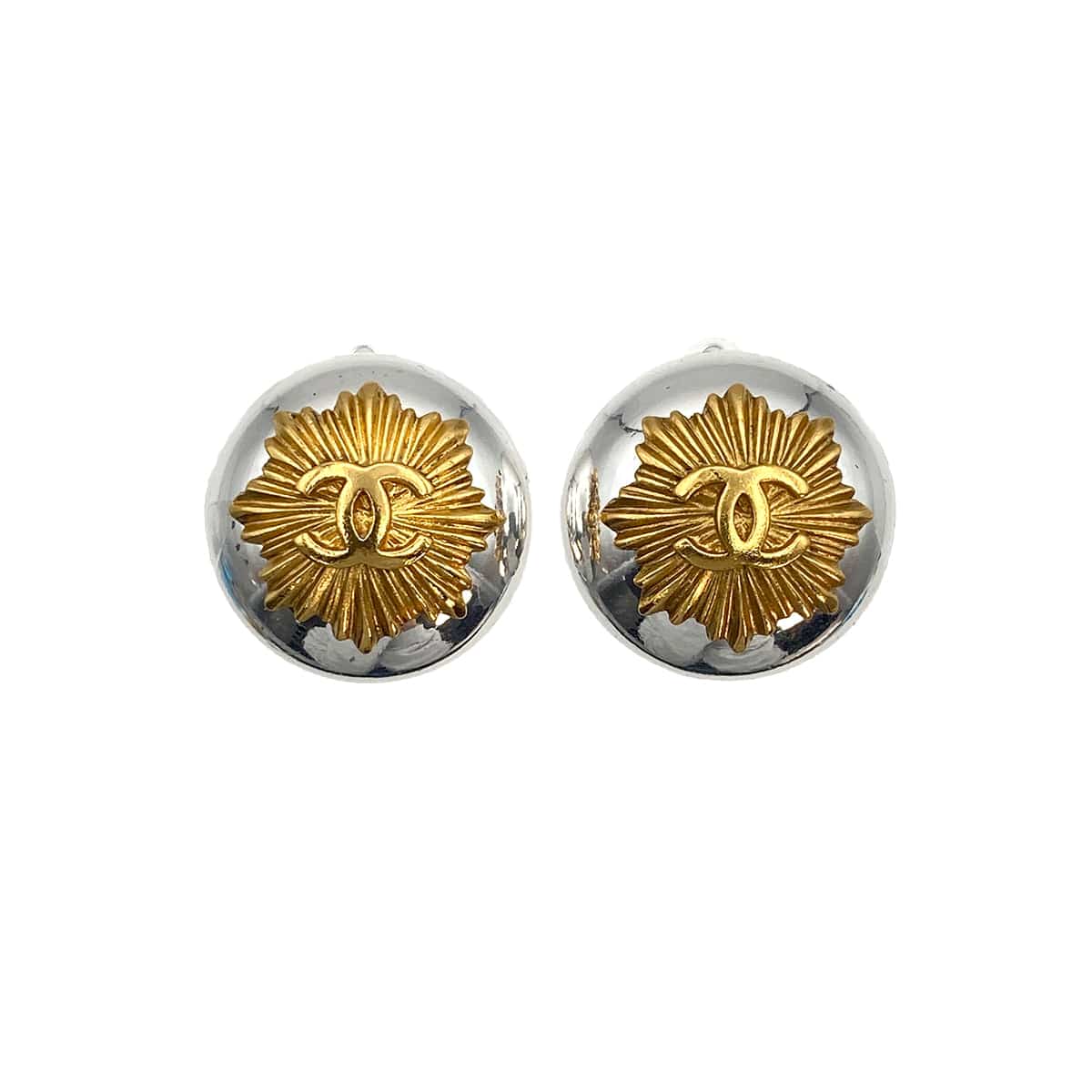 Luxury Promise Japan VINTAGE CHANEL EARRINGS ROUND COCOMARK SILVER GOLD ACCESSORY 96A 90321041