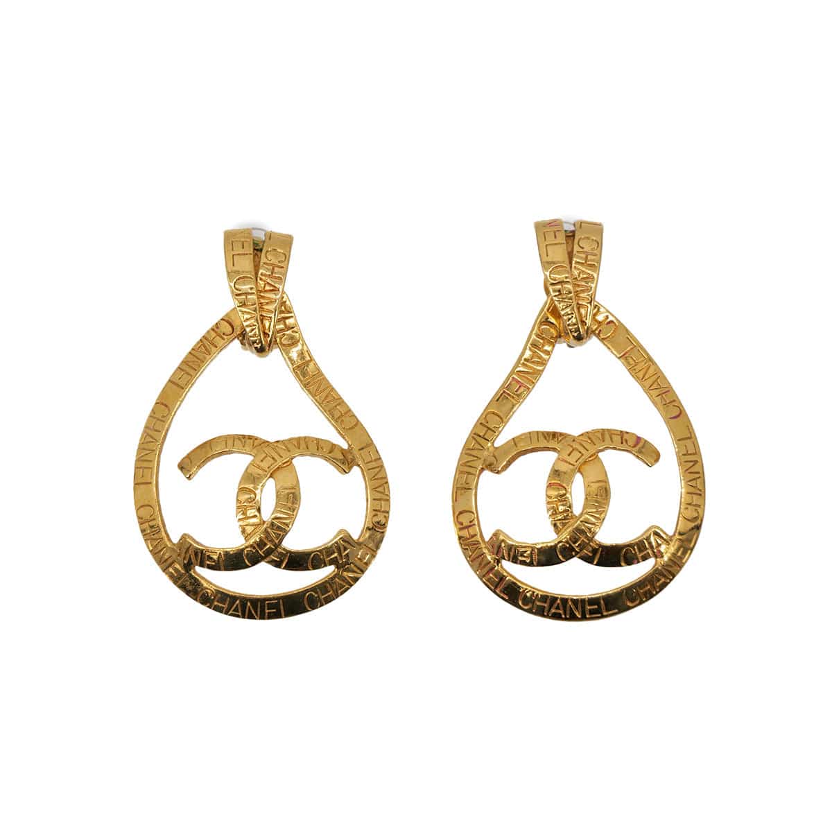 Luxury Promise Japan VINTAGE CHANEL EARRINGS TEARDROP SWING COCOMARK LOGO GOLD ACCESSORY 96P 90313301