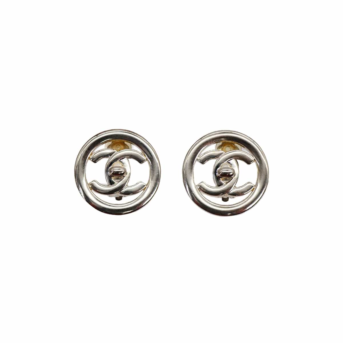 Luxury Promise Japan VINTAGE CHANEL EARRINGS TURN LOCK COCOMARK SILVER ACCESSORY 97P 90321026