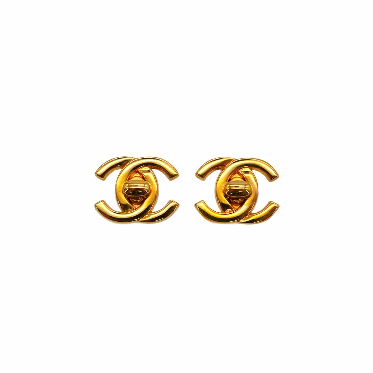 Luxury Promise Japan VINTAGE CHANEL EARRINGS TURN LOCK GOLD ACCESSORY 95A 90335024