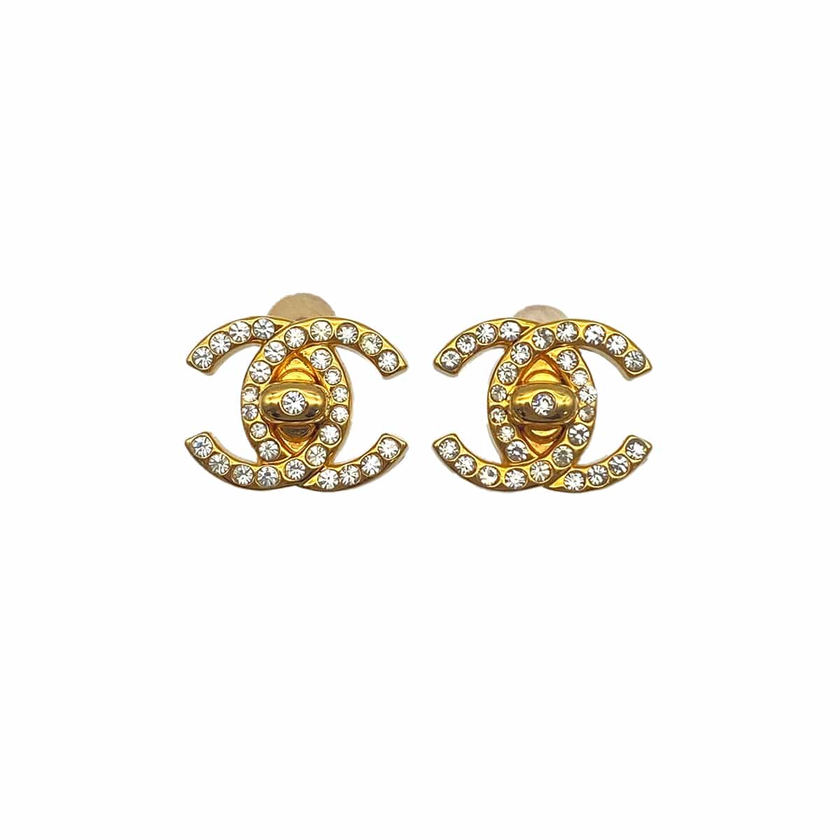 Luxury Promise Japan VINTAGE CHANEL EARRINGS TURN LOCK RHINESTONE ACCESSORY 96A 90324771
