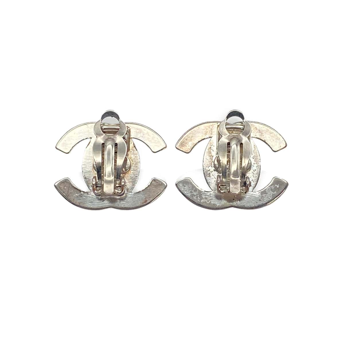 Luxury Promise Japan VINTAGE CHANEL EARRINGS TURN LOCK SILVER ACCESSORY 97P 90321125