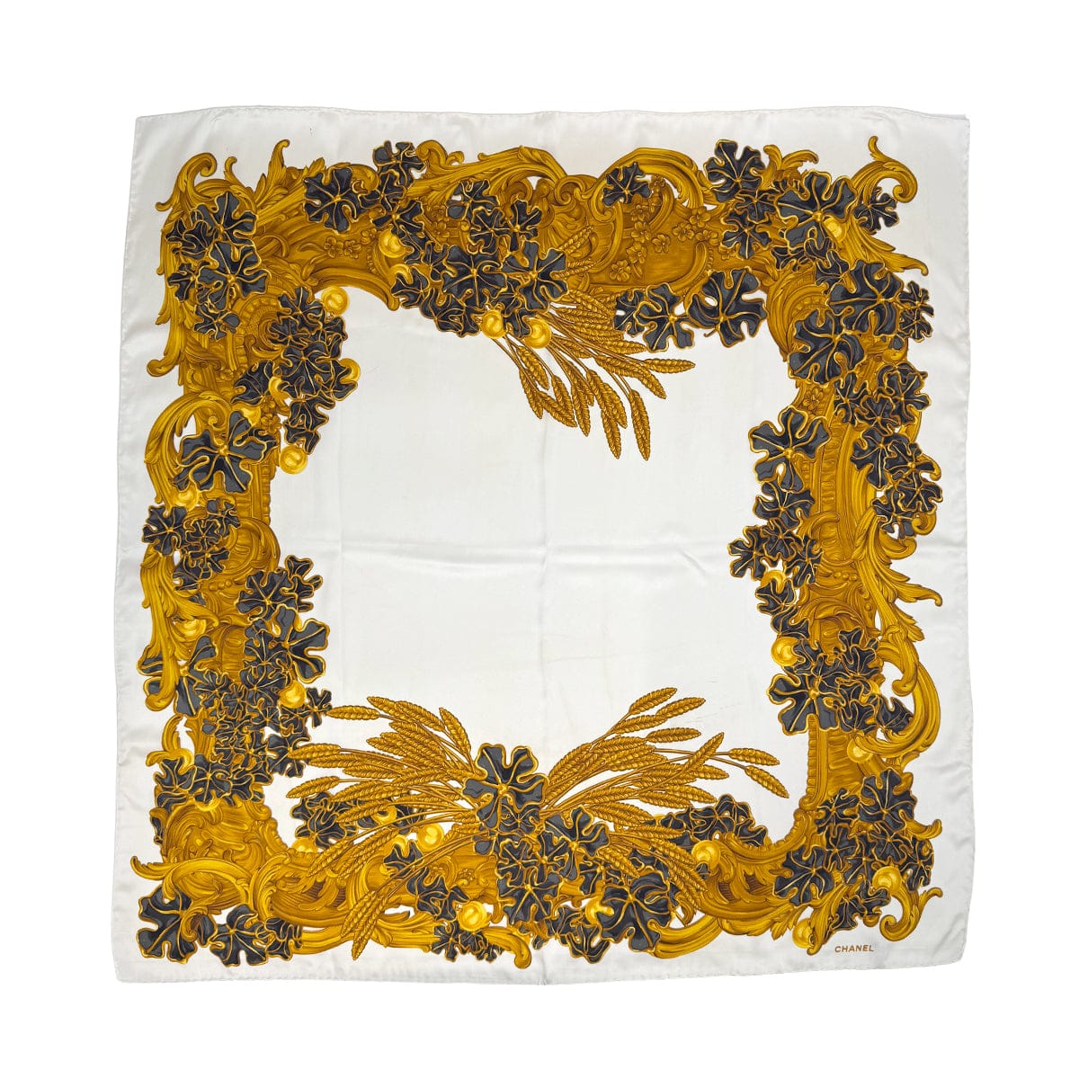 Luxury Promise Japan VINTAGE CHANEL FLORAL MOTIF SCARF WHITE YELLOW SILK 90318650