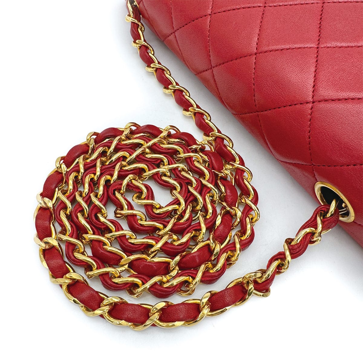 Luxury Promise Japan VINTAGE CHANEL FULL FLAP CHAIN SHOULDER BAG RED LAMB SKIN GOLD HARDWARE 90311265