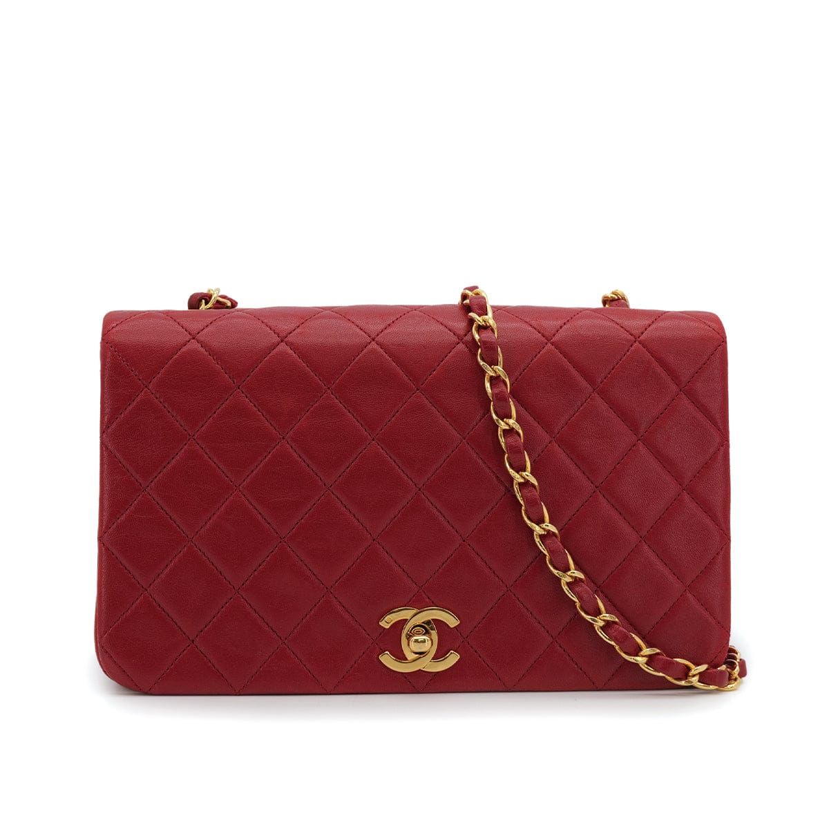 Luxury Promise Japan VINTAGE CHANEL FULL FLAP CHAIN SHOULDER BAG RED LAMB SKIN GOLD HARDWARE 90311265
