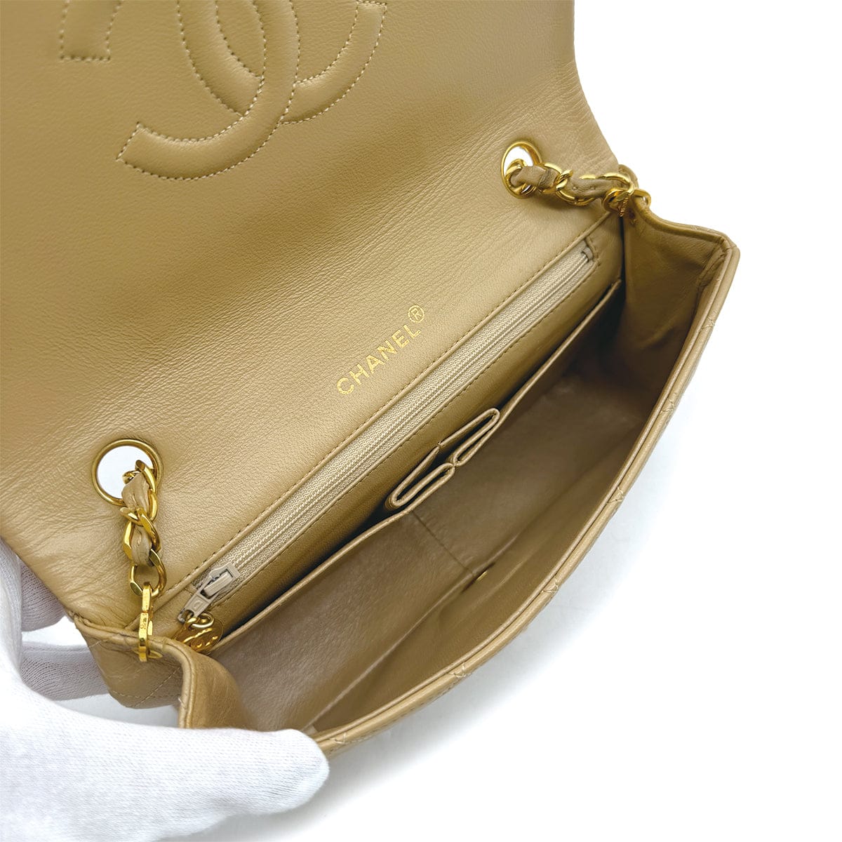 Luxury Promise Japan VINTAGE CHANEL FULL FLAP CHAIN SHUOLDER BAG BEIGE LAMB SKIN GOLD HARDWARE 90317724