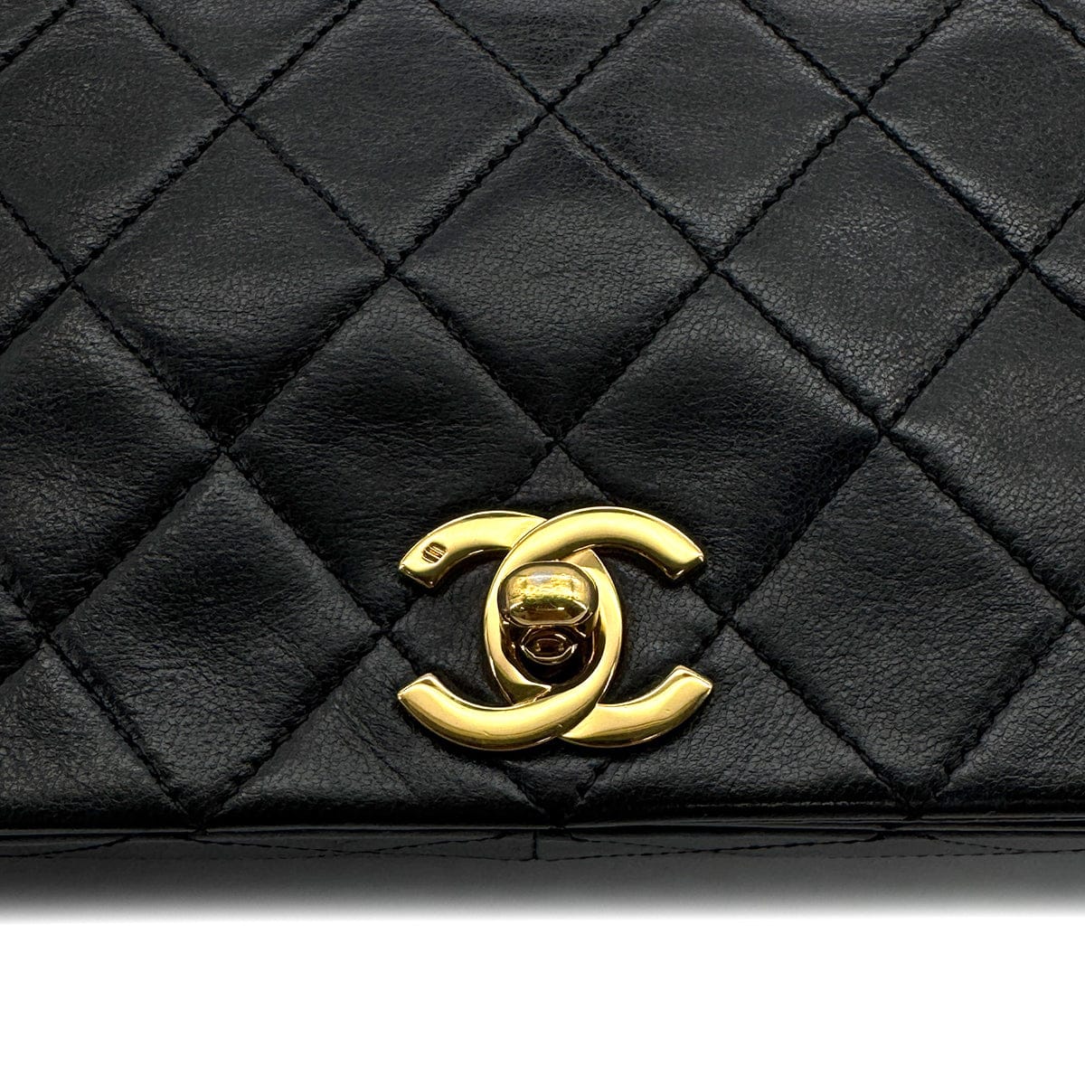 Luxury Promise Japan VINTAGE CHANEL FULL FLAP CHAIN SHUOLDER BAG BLACK LAMB SKIN GOLD HARDWARE 90317776