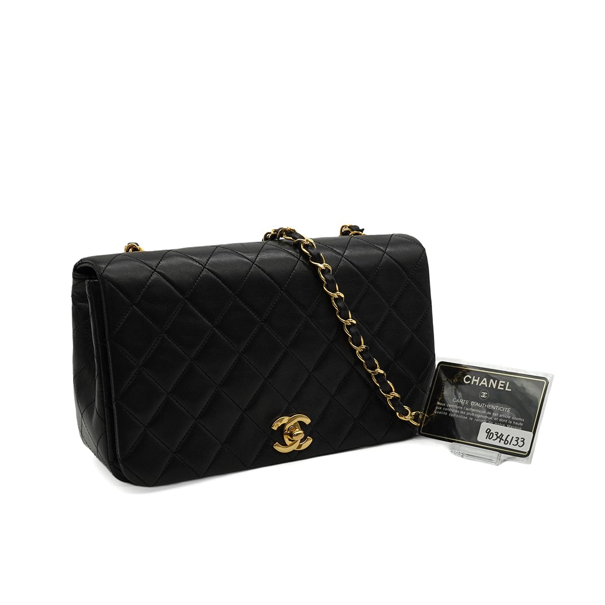 Luxury Promise Japan VINTAGE CHANEL FULL FLAP CHAIN SHUOLDER BAG BLACK LAMB SKIN GOLD HARDWARE 90346133
