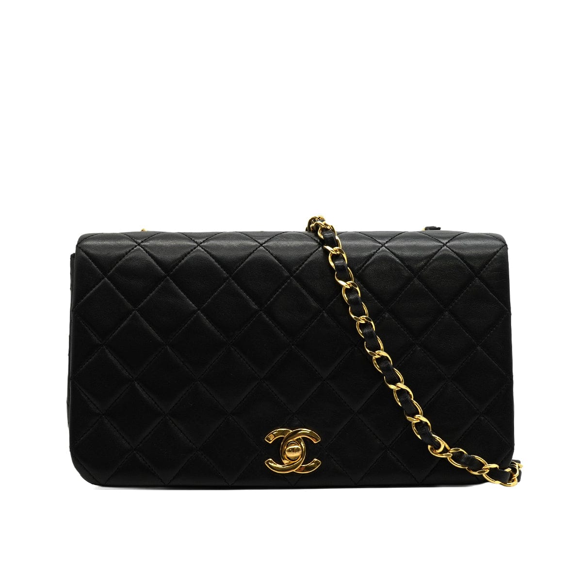 Luxury Promise Japan VINTAGE CHANEL FULL FLAP CHAIN SHUOLDER BAG BLACK LAMB SKIN GOLD HARDWARE 90346133