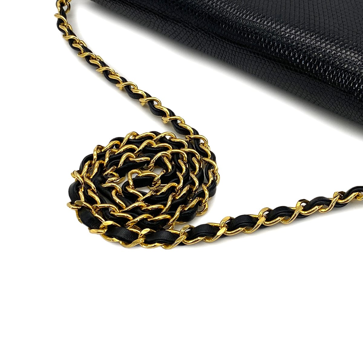Luxury Promise Japan VINTAGE CHANEL FULL FLAP CHAIN SHUOLDER BAG BLACK LIZARD GOLD HARDWARE 90311973