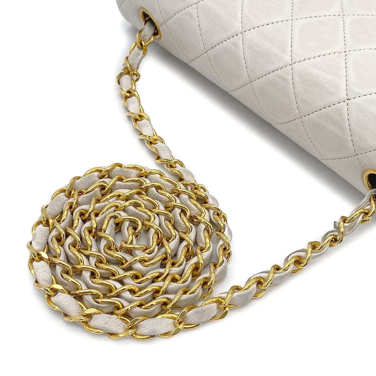 Luxury Promise Japan VINTAGE CHANEL FULL FLAP CHAIN SHUOLDER BAG WHITE LAMB SKIN GOLD HARDWARE 90321767