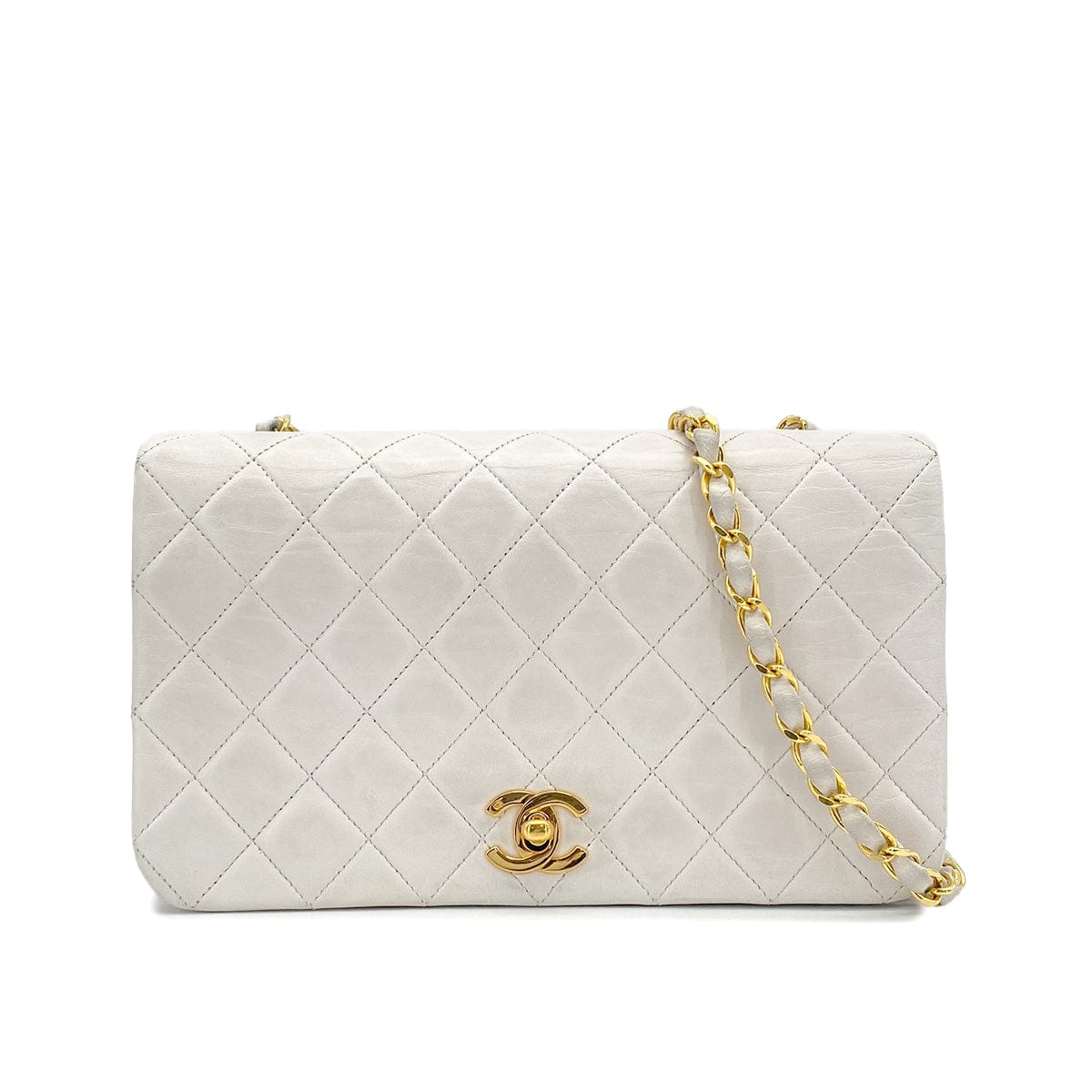 Luxury Promise Japan VINTAGE CHANEL FULL FLAP CHAIN SHUOLDER BAG WHITE LAMB SKIN GOLD HARDWARE 90321767