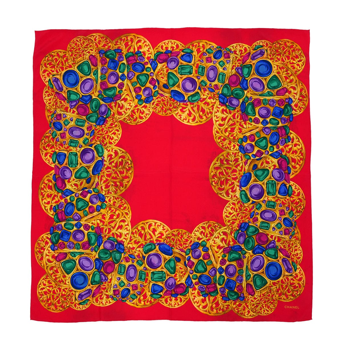 Luxury Promise Japan VINTAGE CHANEL GRIPOA PATTERN SCALF RED MULTICOLOR SILK 90321078