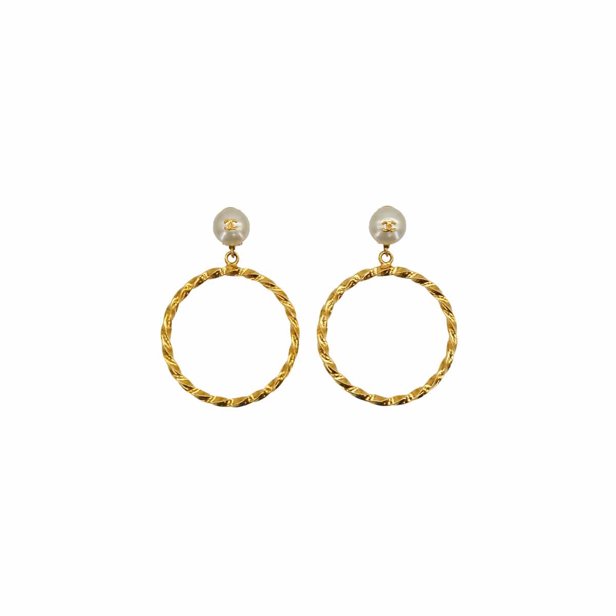 Luxury Promise Japan VINTAGE CHANEL HOOP EARRINGS FAKE PEARL COCOMARK GOLD ACCESSORY 97P 90343339
