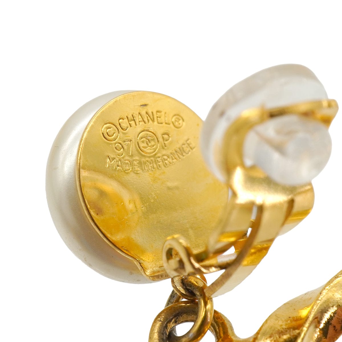 Luxury Promise Japan VINTAGE CHANEL HOOP EARRINGS FAKE PEARL COCOMARK GOLD ACCESSORY 97P 90343339
