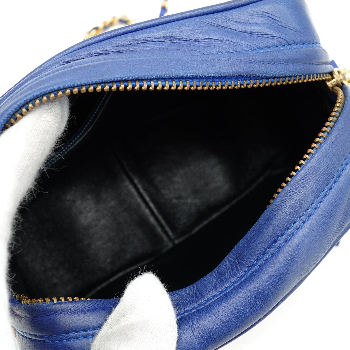 Luxury Promise Japan VINTAGE CHANEL JEWELRY PATTERN FRINGE MINI CHAIN SHOULDER BAG BLUE LAMB SKIN GOLD HARDWARE 90342592