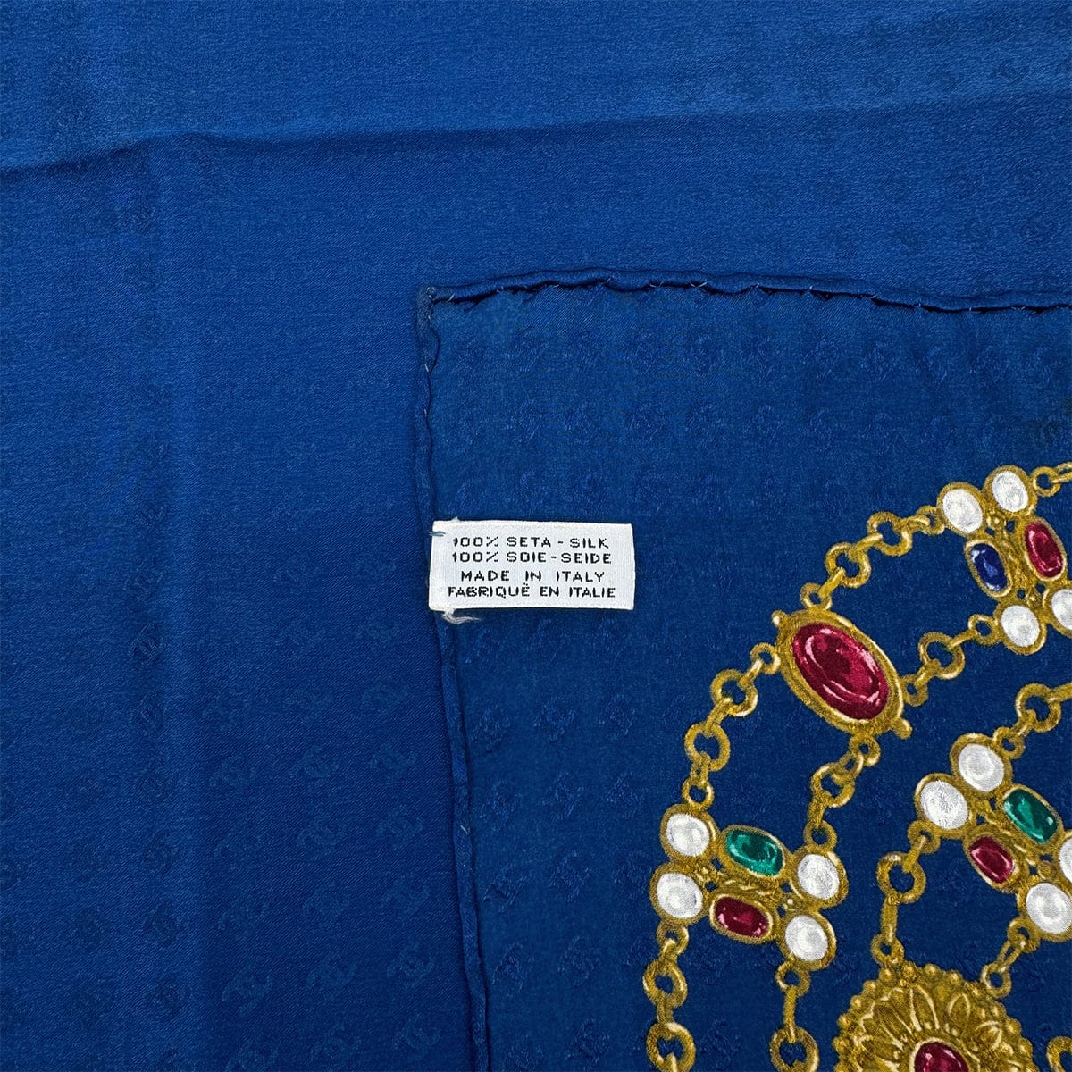 Luxury Promise Japan VINTAGE CHANEL JEWELRY PATTERN SCARF BLUE MULTICOLOR SILK 90321172
