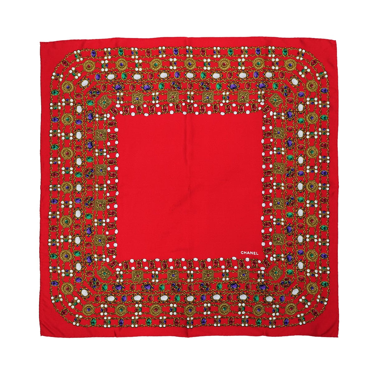 Luxury Promise Japan VINTAGE CHANEL JEWELRY PATTERN SCARF RED MULTICOLOR SILK 90321117