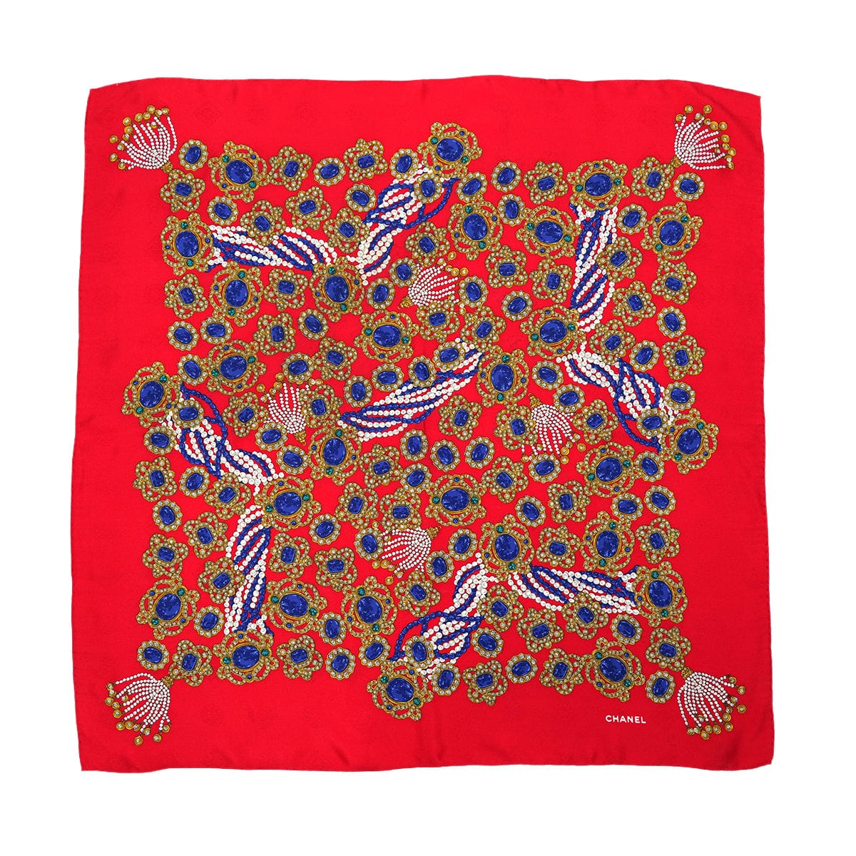Luxury Promise Japan VINTAGE CHANEL JEWELRY PATTERN SCARF RED SILK 90324782