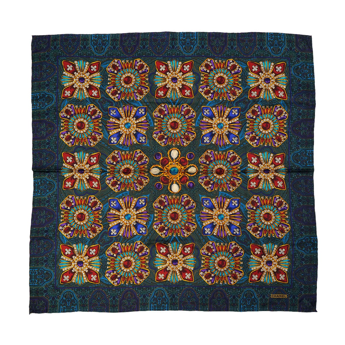 Luxury Promise Japan VINTAGE CHANEL JEWELRY PEIZURI PATTERN SCARF GREEN SILK 90323494