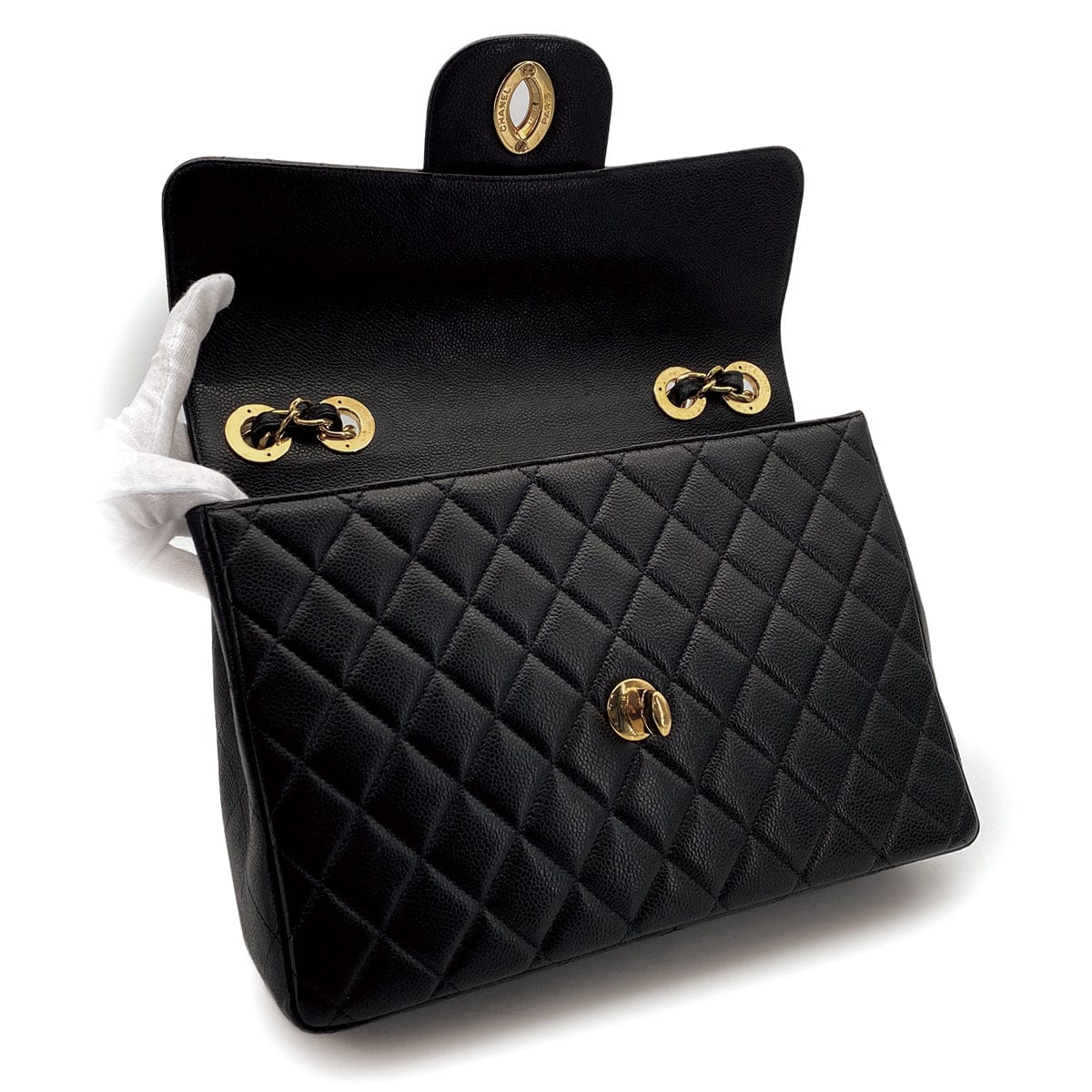 Luxury Promise Japan VINTAGE CHANEL JUMBO  MATELASSE 30 CHAIN SHOULDER BAG BLACK CAVIAR SKIN GOLD HARDWARE 90311889